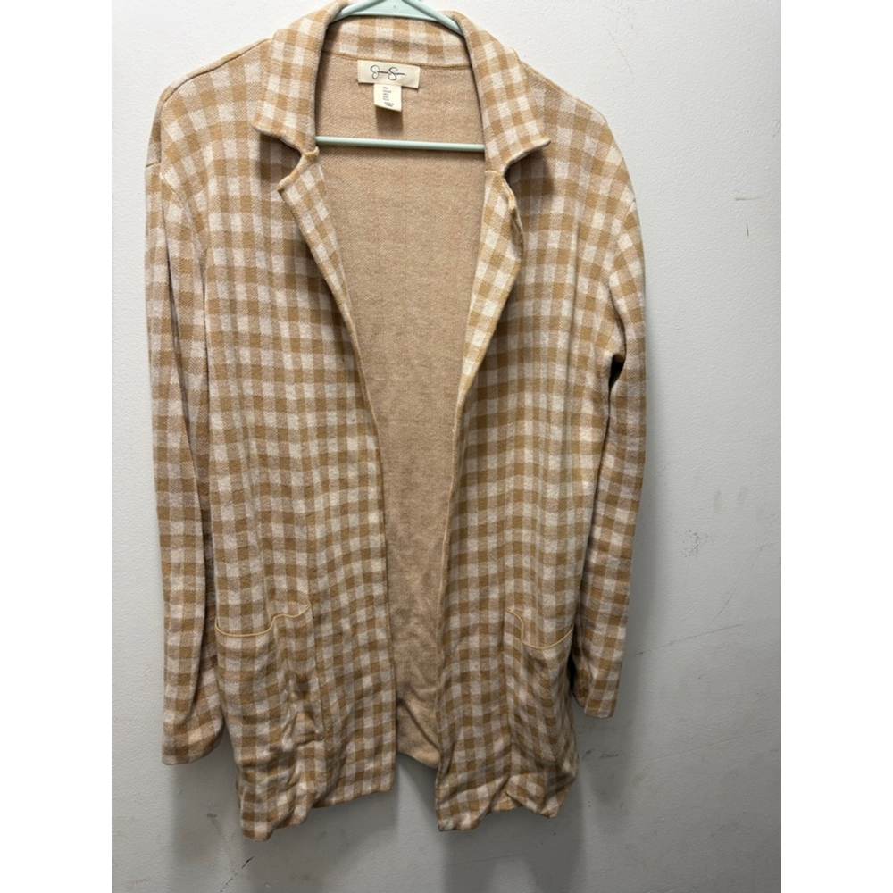 Women's Jessica Simpson Tan White Gingham Cardigan SP